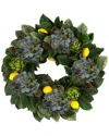 Creative Displays 25in Traditional Fall Wreath With Hydrangeas, Artichokes & Lemons In Blue