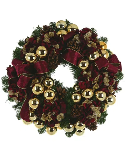 Creative Displays 26 Burgundy And Gold Holiday Wreath With Hydrangeas In Red