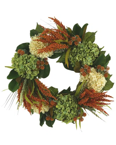 Creative Displays 26 Cream And Green Hydrangea Fall Wreath With Ora In Orange