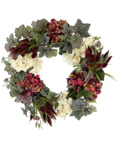 Creative Displays 26in Modern Fall Wreath With Hydrangeas, Thistle & Ivy In Red