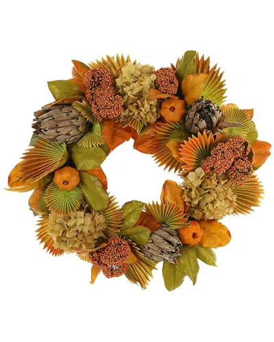 Creative Displays 26 Orange And Green Autumn Harvest Wreath With Protea And Pumpkins In Multi