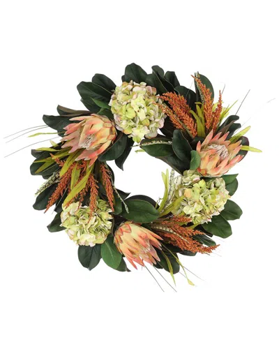 Creative Displays 26 Protea Fall Wreath With Green Hydrangeas And O In Orange