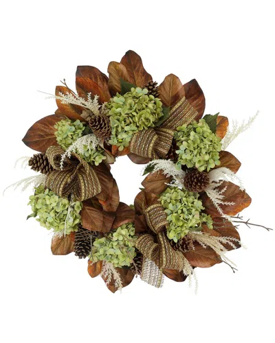 Creative Displays 26in Traditional Fall Wreath With Hydrangeas, Pampas & Bows In Green