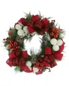 Creative Displays 26in Christmas Wreath With Ornaments & Plaid Bows In Red