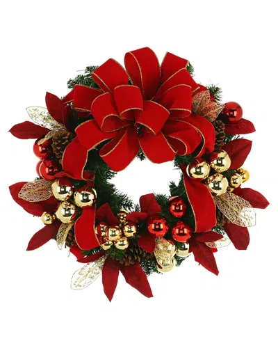 Creative Displays 26in Christmas Wreath With Poinsettias, Pinecones & Ornaments In Red