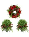 Creative Displays 26in Contemporary Christmas Holiday Wreath With 2 Uv-rated Boxwood Topiary Drop-in In Red
