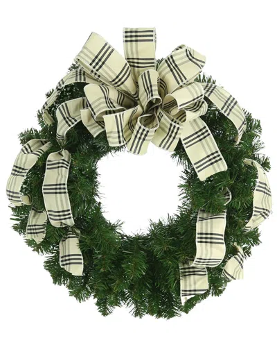 Creative Displays 26in Evergreen Wreath With Cream And Black Plaid Bow In Green