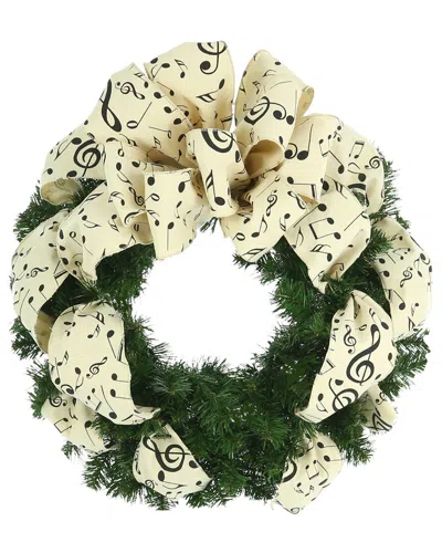 Creative Displays 26in Evergreen Wreath With Cream Music Canvas Bow In Multi