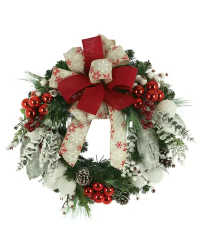 Creative Displays 26in Flocked Holiday Wreath With Eucalyptus In Red