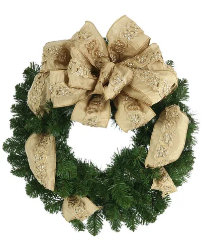Creative Displays 26in Holiday Wreath With Beige Jewel Vine Bow In Multi