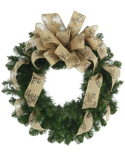 Creative Displays 26in Holiday Wreath With Beige Pinecone Bow In Green