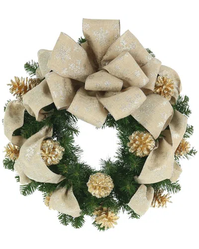 Creative Displays 26in Holiday Wreath With Gold Pinecones And Snowflake Bow In Nude