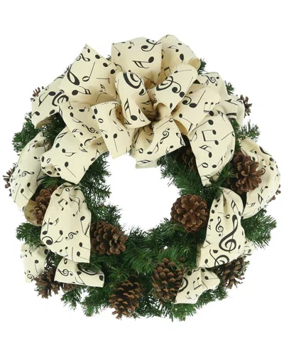 Creative Displays 26in Holiday Wreath With Pinecones And Music Canvas Bow In Animal Print