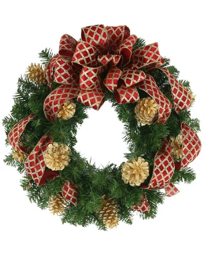 Creative Displays 26in Holiday Wreath With Pinecones And Red Criss-cross Bow In Green