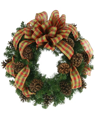Creative Displays 26in Holiday Wreath With Pinecones And Red Plaid Bow In Green
