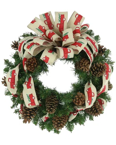 Creative Displays 26in Holiday Wreath With Pinecones And Red Truck Bow In Multi