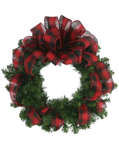 Creative Displays 26in Holiday Wreath With Red And Black Plaid Bow