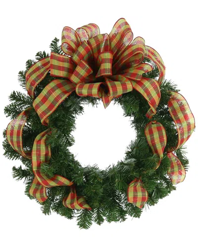 Creative Displays 26in Holiday Wreath With Red And Green Plaid Bow In Multi
