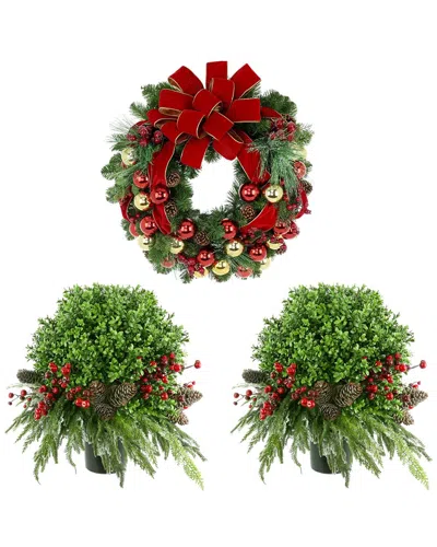 Creative Displays 26in Modern Christmas Holiday Wreath With 2 Uv-rated Boxwood Drop-ins In Red