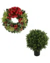 Creative Displays 26in Traditional Christmas Holiday Wreath & Uv-rated Boxwood Topiary In Red
