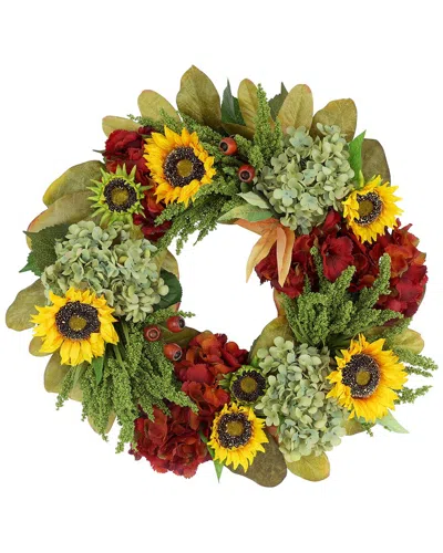 Creative Displays 26in Traditional Fall Wreath With Sunflowers & Hydrangeas In Green
