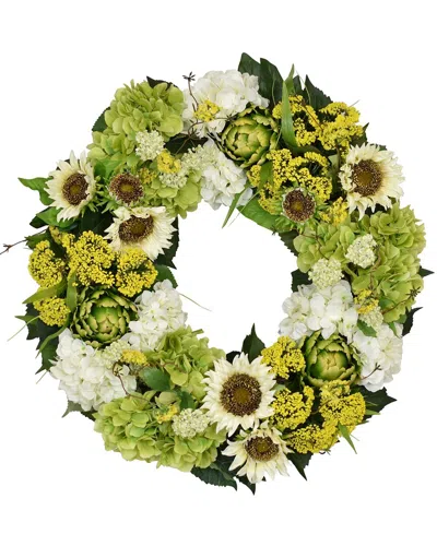 Creative Displays 26in White Sunflower And Green Artichoke Wreath In Multi