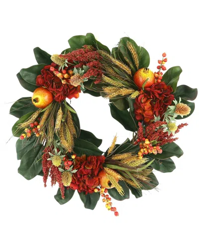 CREATIVE DISPLAYS CREATIVE DISPLAYS 27 AUTUMN WREATH ADORNED WITH HYDRANGEAS, WHEAT AND  POMEGRANATES
