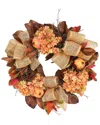 Creative Displays 27in Rustic Fall Wreath With Hydrangeas, Pomegranates &  Burlap Bows