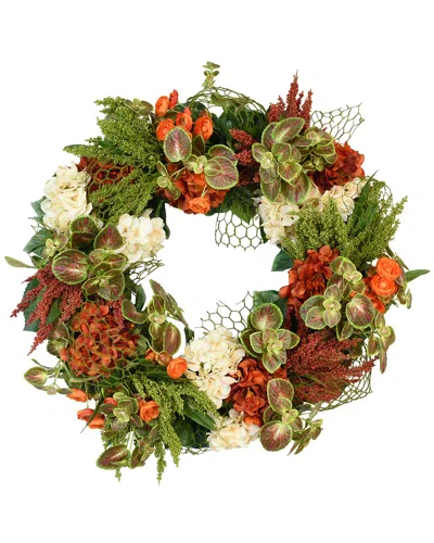 Creative Displays 27in Orange And Cream Mixed Greenery Wreath In Multi