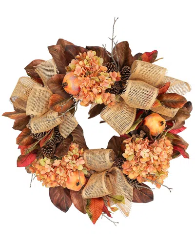 Creative Displays 27in Rustic Fall Wreath With Hydrangeas In Orange