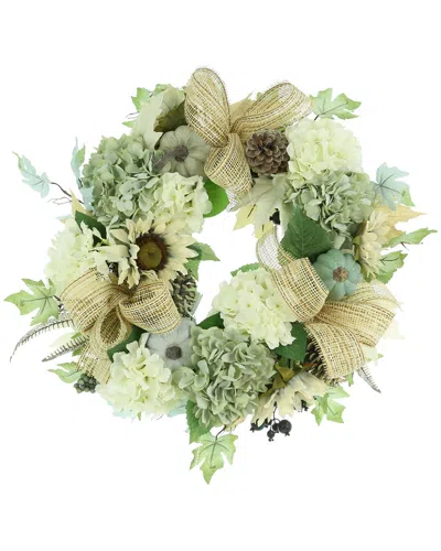 Creative Displays 27in Wreath Decorated With Assorted Hydrangea And Bows In Teal