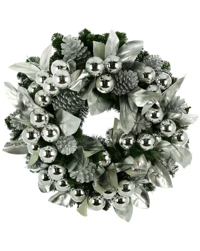 Creative Displays 28 Silver Shiny Leaves Holiday Wreath In Gray