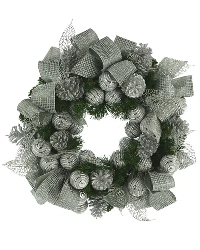 Creative Displays 28in Christmas Wreath With Ornaments & Pinecones In Silver