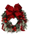 Creative Displays 28in Flocked Berry Christmas Wreath With Large Bow In White