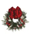 Creative Displays 28in Flocked Eucalyptus Christmas Wreath With Large Bow In White