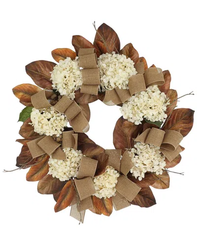 Creative Displays 28in Rustic Fall Wreath With Hydrangeas & Burlap Bows In Brown