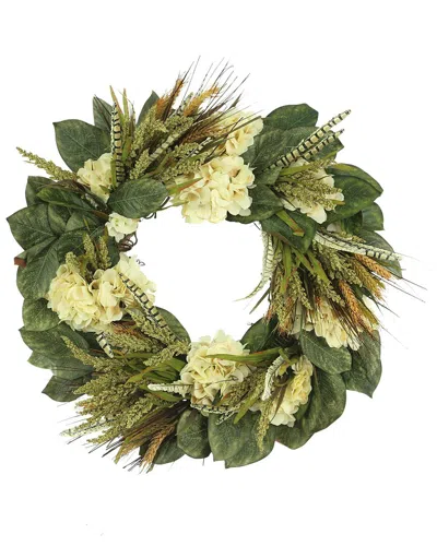 Creative Displays 29in Rustic Fall Wreath With Magnolia Leaves, Hydrangeas &  Wheat In Cream