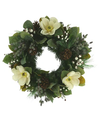Creative Displays 29in Christmas Evergreen Wreath With Magnolias In White