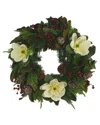 Creative Displays 29in Christmas Evergreen Wreath With Magnolias In White