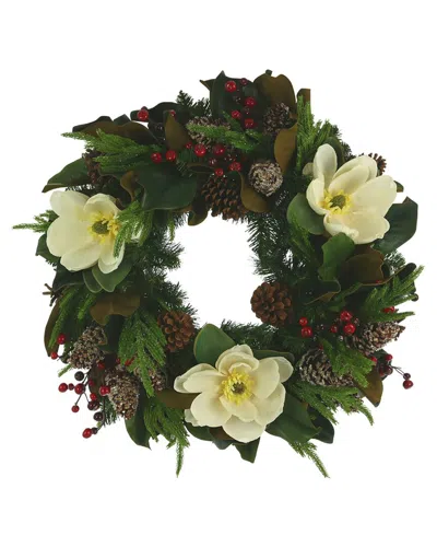 Creative Displays 29in Christmas Evergreen Wreath With Magnolias In White