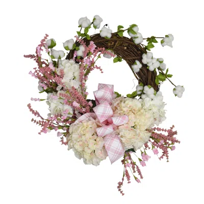 Creative Displays 30" X 28" Cotton & Heather Wreath With A Pink Bow