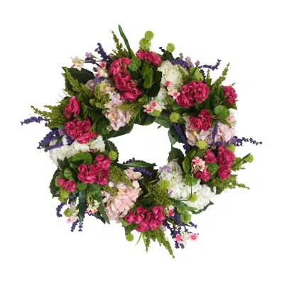 Creative Displays 31" Hydrangea, Begonia And Cherry Blossom Wreath In Multi