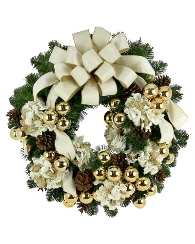 Creative Displays 32in Christmas Wreath With Hydrangeas & Large Bow In Cream
