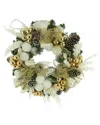 Creative Displays 34in Christmas Evergreen Wreath With Flocked Branches & Mesh Bows In White