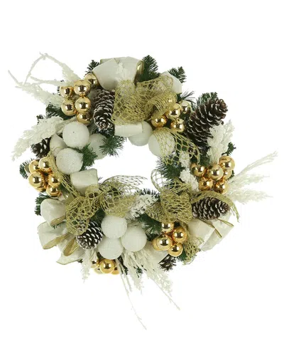 Creative Displays 34in Christmas Evergreen Wreath With Flocked Branches & Mesh Bows In White