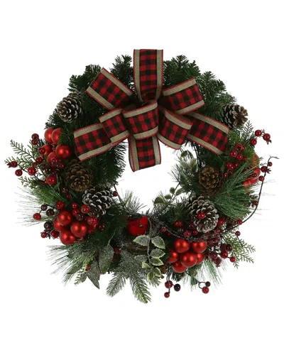 Creative Displays 34in Christmas Wreath With Farmhouse Bow In Red