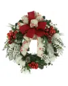 Creative Displays 34in Flocked Holiday Wreath With Eucalyptus, Ornaments & Decorative Bow In Red
