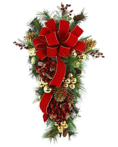 Creative Displays 42in Evergreen Holiday Swag With Red & Gold Hydrangeas In Multi