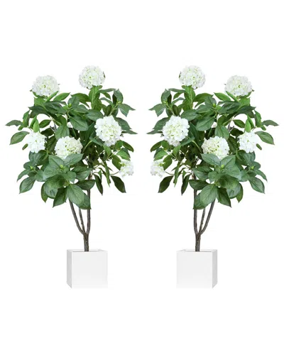 Creative Displays 5ft Hydrangea Drop-in Trees With Ceramic Pots In White