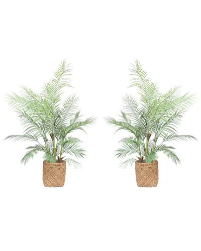 Creative Displays 5ft Outdoor Uv-rated Kentia Palm Drop-in Trees With Bamboo-wrapped Cement Pots In Green